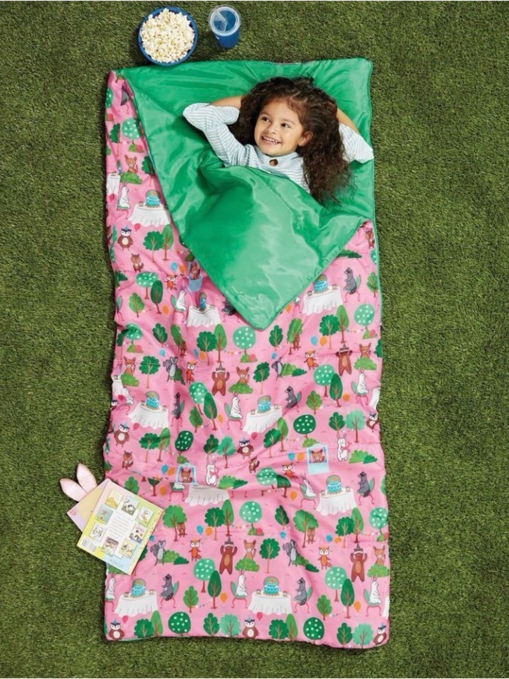 Ozark Trail Pink Woodland Print Sleeping Bag with Green Lining